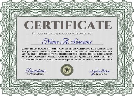 Certificate or diploma template. Cordial design. With great quality guilloche pattern. Detailed.