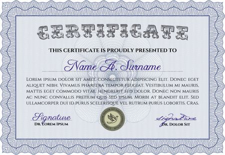 Sample Certificate. Cordial design. With linear background. Detailed.