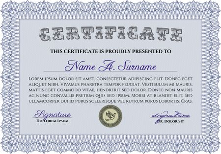 Sample certificate or diploma. Elegant design. With quality background. Detailed.
