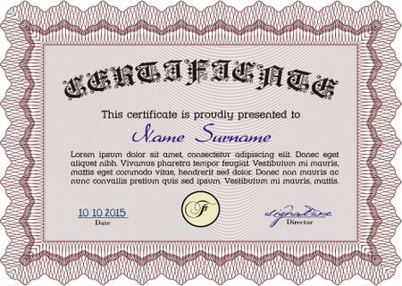 Diploma or certificate template. Retro design. Border, frame.Complex background. 