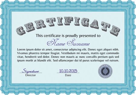 Diploma template. With linear background. Complex design. Vector certificate template.