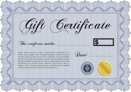 Retro Gift Certificate template. With quality background. Border, frame.Complex design. 