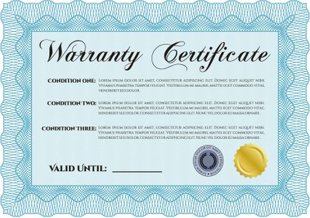 Sample Warranty certificate. With sample text. Complex frame design. Very Customizable. 