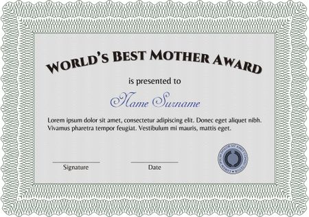 Best Mother Award Template. Artistry design. Detailed.With great quality guilloche pattern.