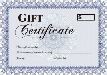 Vector Gift Certificate template. With complex background. Lovely design. Border, frame.