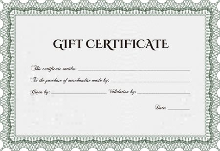 Modern gift certificate. Cordial design. Detailed.With complex linear background. 