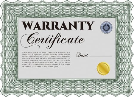 Sample Warranty certificate. Easy to print. Complex border design. Vector illustration. 