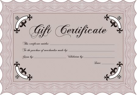 Formal Gift Certificate template. Sophisticated design. With linear background. Detailed.