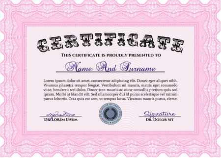 Certificate template or diploma template. With guilloche pattern. Artistry design. Vector pattern that is used in currency and diplomas.