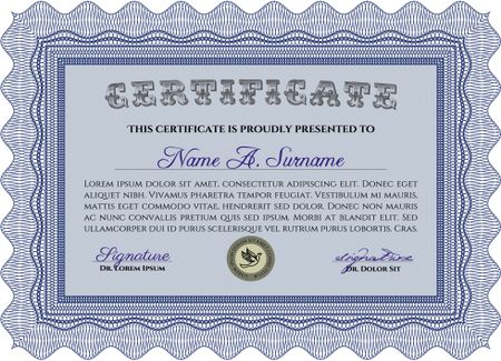 Sample Certificate. With guilloche pattern. Detailed.Cordial design. 