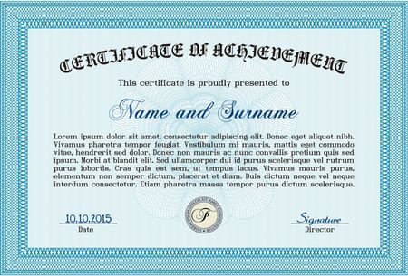 Certificate of achievement. With complex linear background. Superior design. Money style.