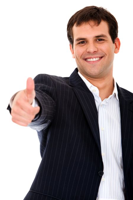 business man with thumbs up isolated over white