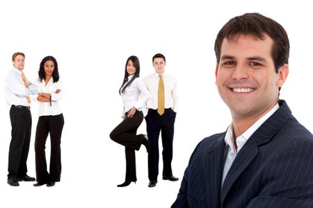 business man and his team isolated over a white background