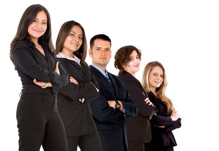 Business team in a row smiling isolated