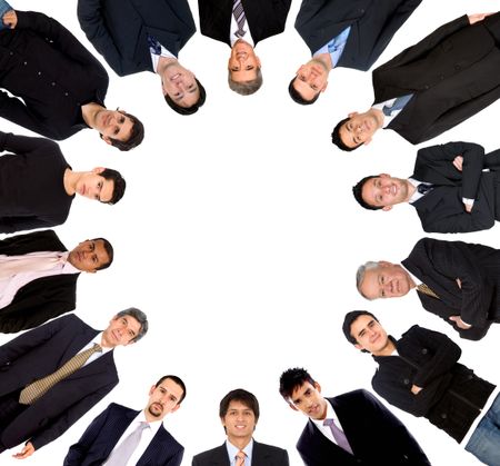 Circle of business men isolated over white