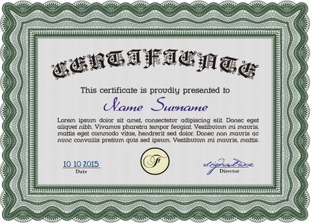 Sample Diploma. With complex linear background. Elegant design. Frame certificate template Vector.