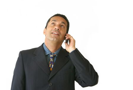business man on the phone looking up - thinking