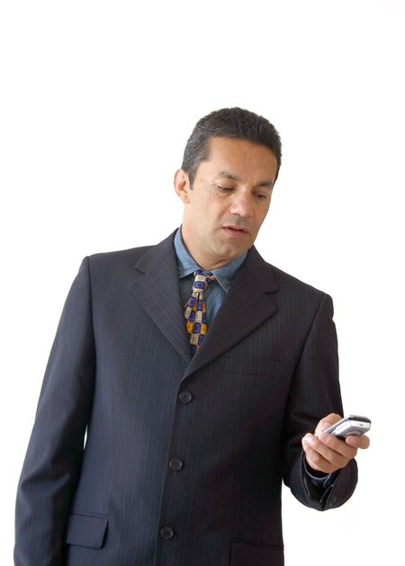 business man sending a text message