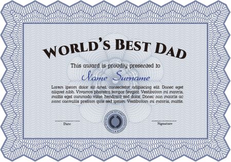 Best Father Award. Border, frame.With guilloche pattern. Superior design. 