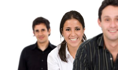 Happy business team smiling isolated over white