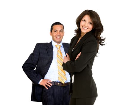 Businesswoman with her partner behind her isolated on white