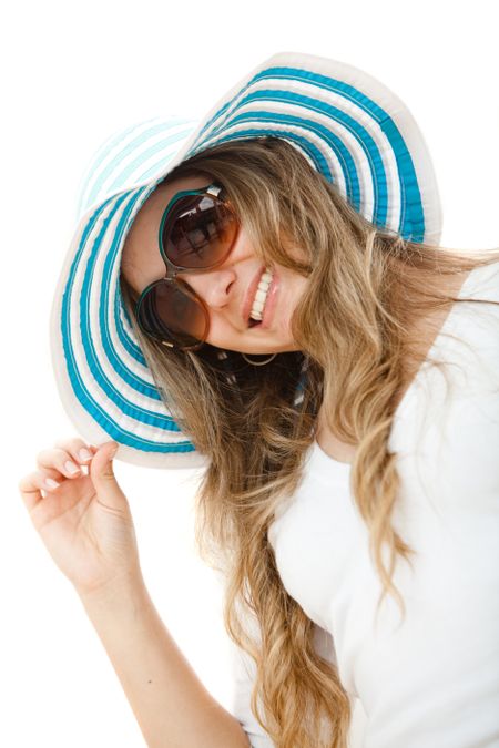Beautiful summer girl with a hat isolated