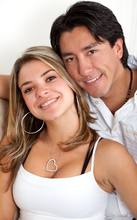 beautiful couple portrait smiling isolated over white