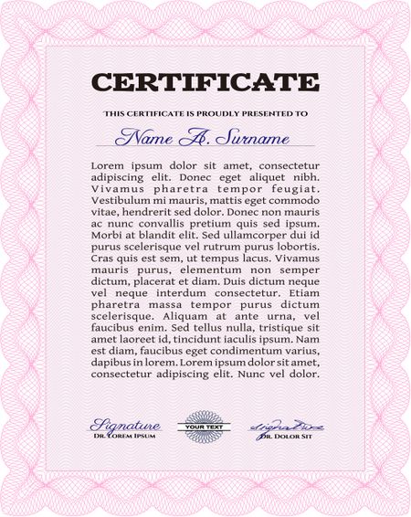Diploma template. Border, frame.With guilloche pattern. Artistry design. 
