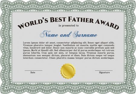 World's Best Father Award Template. Detailed.Lovely design. With great quality guilloche pattern. 