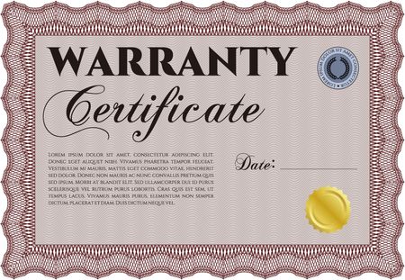 Sample Warranty certificate template. With complex background. Retro design. Complex frame design. 