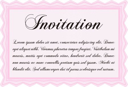 Formal invitation template. Vector illustration.With guilloche pattern. Cordial design. 