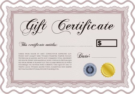 Vector Gift Certificate. Excellent complex design. Detailed.With linear background. 