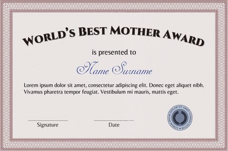 World's Best Mom Award Template. Customizable, Easy to edit and change colors.With background. Excellent design. 