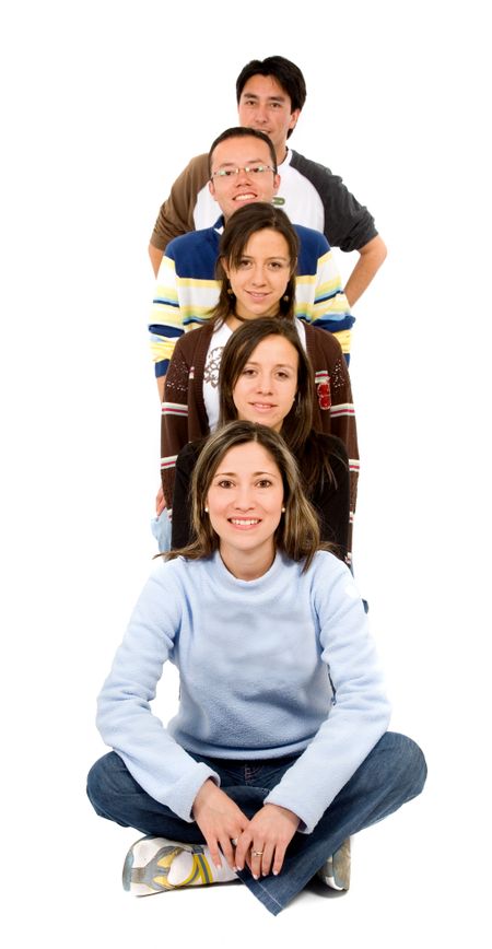 Casual group of people smiling - isolated over a white background