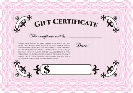 Modern gift certificate. Cordial design. With linear background. Border, frame.
