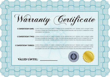 Template Warranty certificate. With sample text. Easy to print. Very Customizable. 