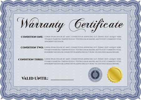 Sample Warranty template. Complex design. It includes background. Perfect style. 