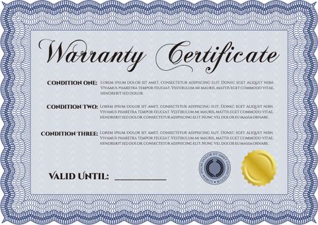 Sample Warranty template. Complex design. It includes background. Perfect style.