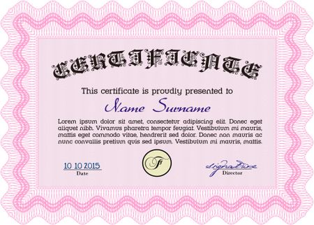 Diploma template or certificate template. Vector pattern that is used in currency and diplomas.With linear background. Cordial design. 