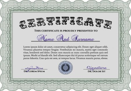 Diploma template or certificate template. Excellent design. With guilloche pattern. Border, frame.