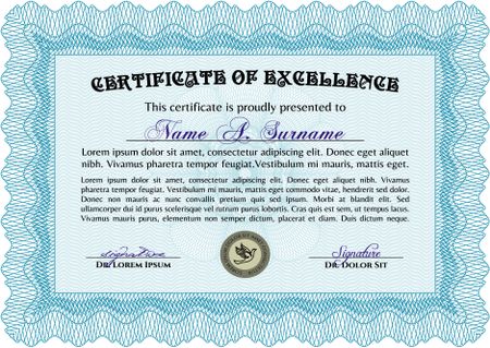 Sample certificate or diploma. Border, frame.Retro design. With complex background. 