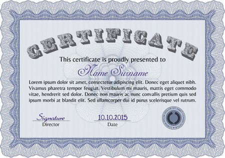 Certificate or diploma template. With linear background. Vector certificate template.Sophisticated design. 