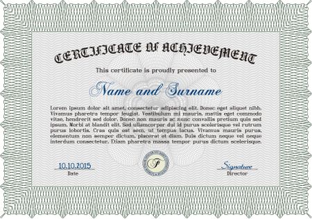 Certificate of achievement. Money style.Beauty design. With complex background. 