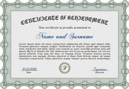 Certificate or diploma template. Modern design. Detailed.With guilloche pattern and background. 