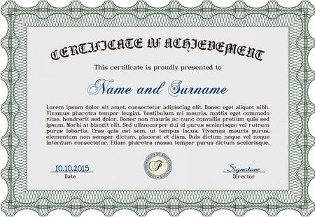 Certificate or diploma template. Modern design. Detailed.With guilloche pattern and background.