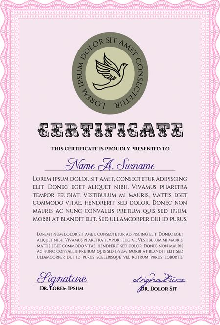 Diploma or certificate template. With guilloche pattern and background. Money style.Excellent design. 