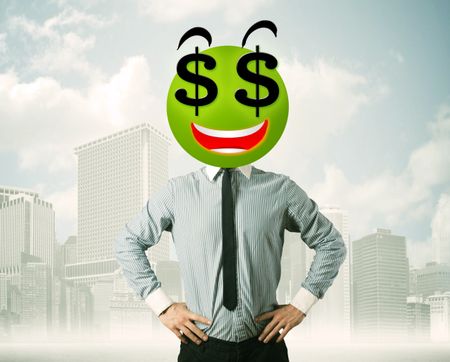 Businessman with dollar sign smiley face