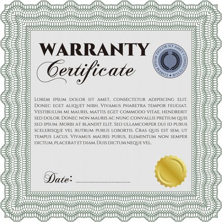 Sample Warranty certificate. Complex frame. With complex background. Very Customizable. 