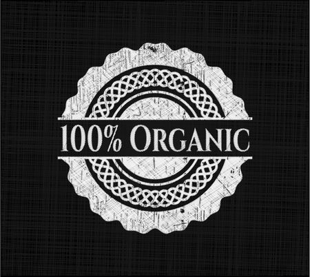 100% Organic chalk emblem written on a blackboard