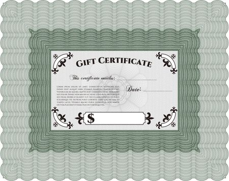 Vector Gift Certificate. With guilloche pattern and background. Excellent design. Vector illustration.